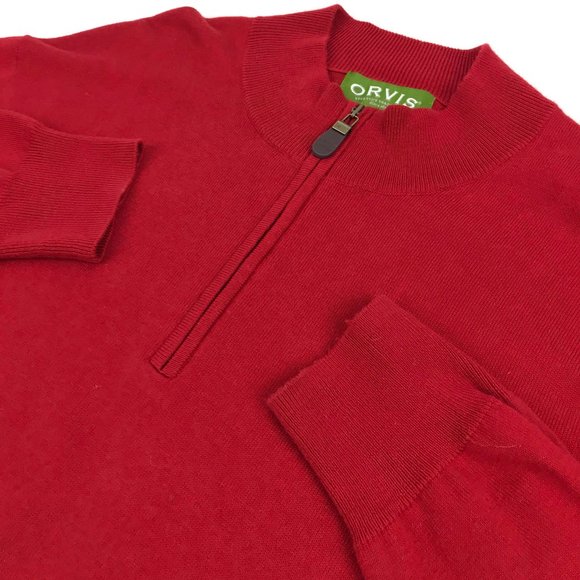 Orvis 1/4 Zip Sweater Sweatshirt XL Red Silk Blend - Picture 3 of 8